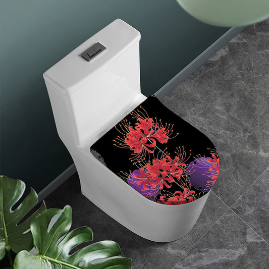 Red Japanese Amaryllis Pattern Print Toilet Lid Cover
