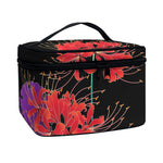 Red Japanese Amaryllis Pattern Print Travel Makeup Bag