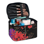 Red Japanese Amaryllis Pattern Print Travel Makeup Bag