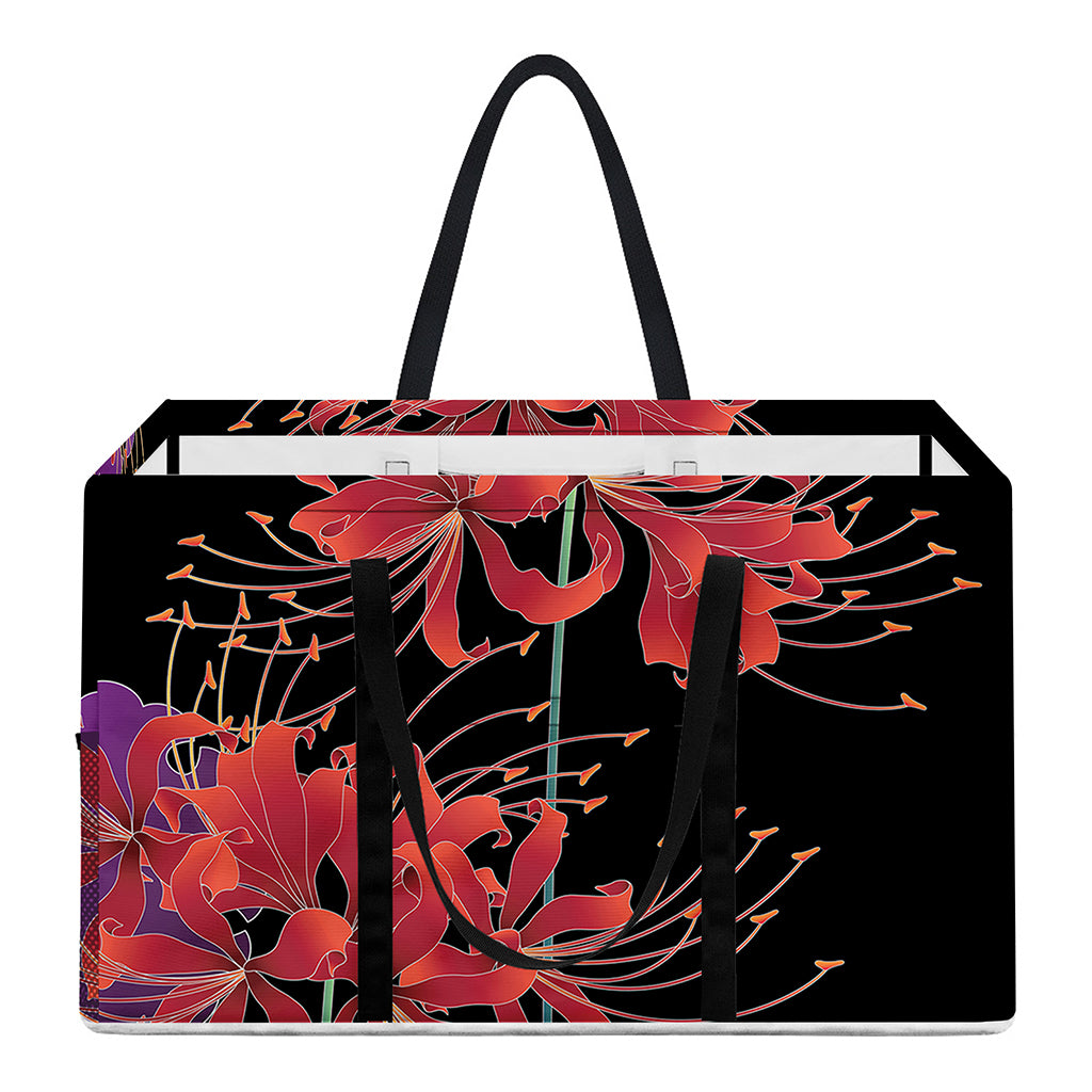 Red Japanese Amaryllis Pattern Print Utility Tote Bag