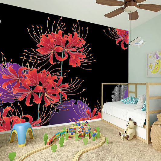 Red Japanese Amaryllis Pattern Print Wall Sticker