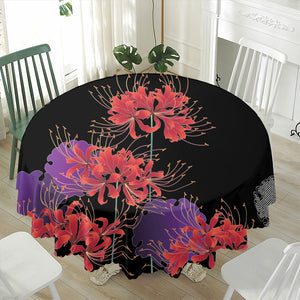 Red Japanese Amaryllis Pattern Print Waterproof Round Tablecloth