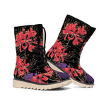 Red Japanese Amaryllis Pattern Print Winter Boots