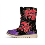 Red Japanese Amaryllis Pattern Print Winter Boots