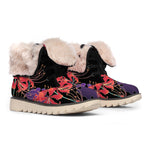 Red Japanese Amaryllis Pattern Print Winter Boots