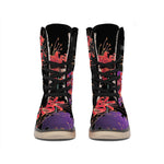 Red Japanese Amaryllis Pattern Print Winter Boots