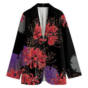 Red Japanese Amaryllis Pattern Print Women's Blazer