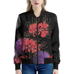 Red Japanese Amaryllis Pattern Print Women's Bomber Jacket