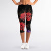 Red Japanese Amaryllis Pattern Print Women's Capri Leggings