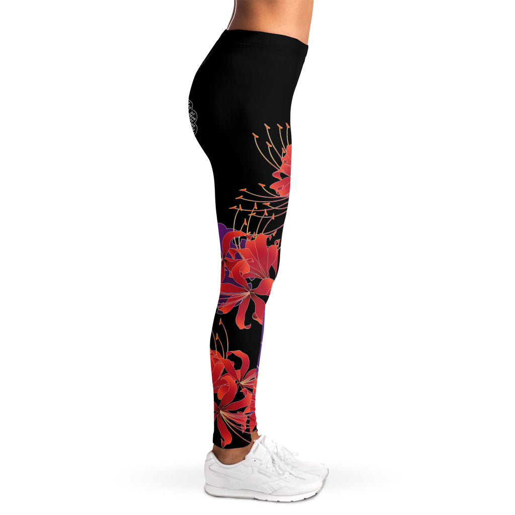 Red Japanese Amaryllis Pattern Print Women's Leggings