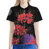 Red Japanese Amaryllis Pattern Print Women's Polo Shirt