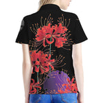 Red Japanese Amaryllis Pattern Print Women's Polo Shirt