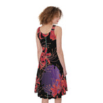 Red Japanese Amaryllis Pattern Print Women's Sleeveless Dress