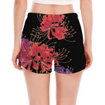 Red Japanese Amaryllis Pattern Print Women's Split Running Shorts