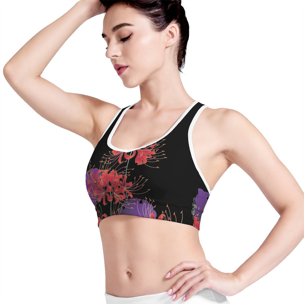 Red Japanese Amaryllis Pattern Print Women's Sports Bra