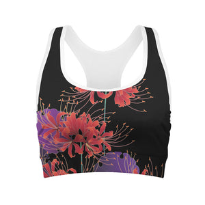 Red Japanese Amaryllis Pattern Print Women's Sports Bra