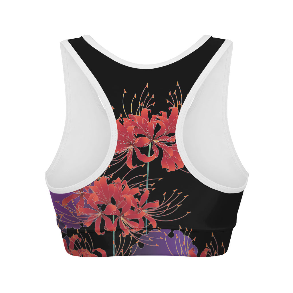 Red Japanese Amaryllis Pattern Print Women's Sports Bra