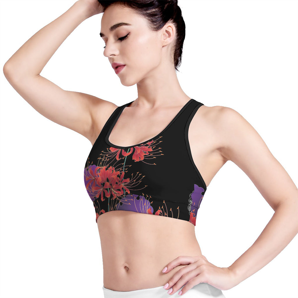 Red Japanese Amaryllis Pattern Print Women's Sports Bra