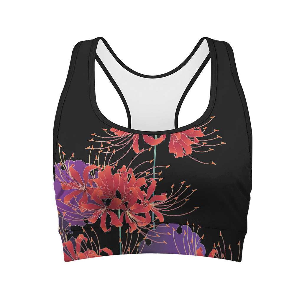 Red Japanese Amaryllis Pattern Print Women's Sports Bra