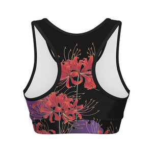 Red Japanese Amaryllis Pattern Print Women's Sports Bra