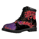 Red Japanese Amaryllis Pattern Print Work Boots