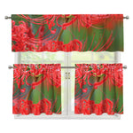 Red Japanese Amaryllis Print 3 Piece Kitchen Curtains