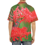 Red Japanese Amaryllis Print Aloha Shirt