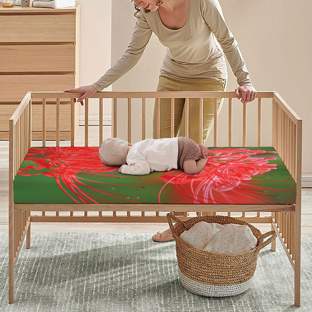 Red Japanese Amaryllis Print Baby Crib Sheet
