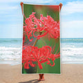 Red Japanese Amaryllis Print Beach Towel