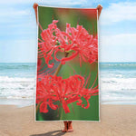 Red Japanese Amaryllis Print Beach Towel