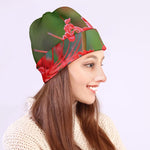 Red Japanese Amaryllis Print Beanie