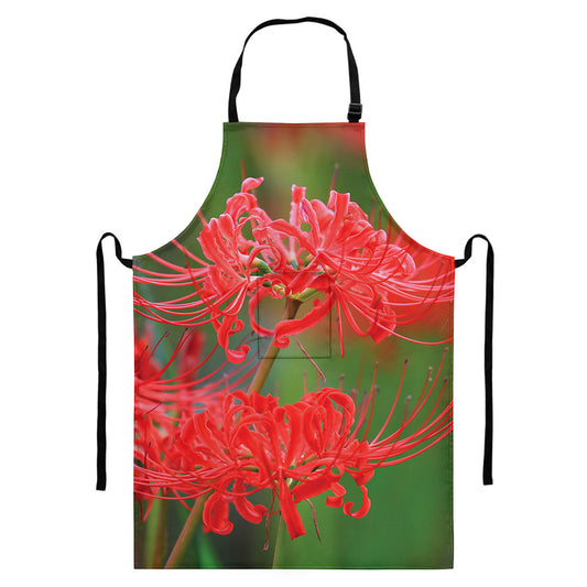 Red Japanese Amaryllis Print Bib Apron With Pocket