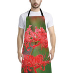 Red Japanese Amaryllis Print Bib Apron With Pocket