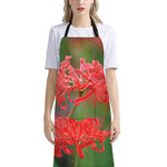Red Japanese Amaryllis Print Bib Apron With Pocket