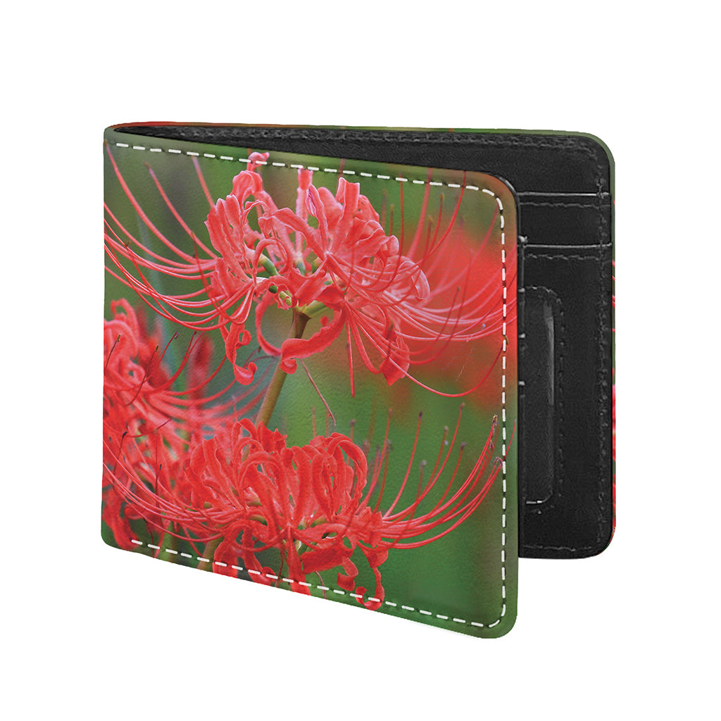 Red Japanese Amaryllis Print Bifold Wallet
