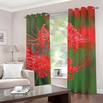 Red Japanese Amaryllis Print Blackout Grommet Curtains