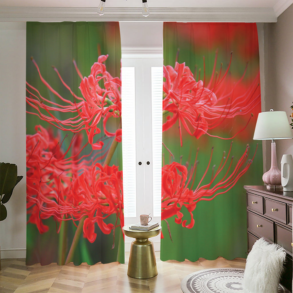 Red Japanese Amaryllis Print Blackout Pencil Pleat Curtains