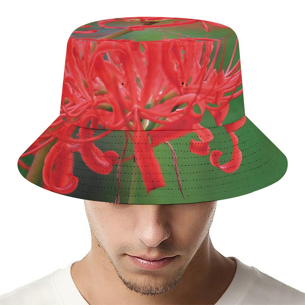 Red Japanese Amaryllis Print Bucket Hat