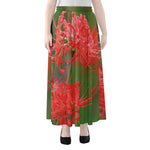 Red Japanese Amaryllis Print Chiffon Maxi Skirt