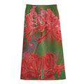 Red Japanese Amaryllis Print Cotton Front Slit Maxi Skirt