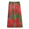 Red Japanese Amaryllis Print Cotton Front Slit Maxi Skirt