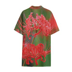 Red Japanese Amaryllis Print Cotton Hawaiian Shirt