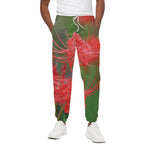 Red Japanese Amaryllis Print Cotton Pants