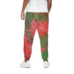 Red Japanese Amaryllis Print Cotton Pants