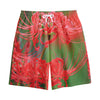 Red Japanese Amaryllis Print Cotton Shorts