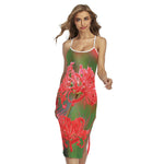 Red Japanese Amaryllis Print Cross Back Cami Dress