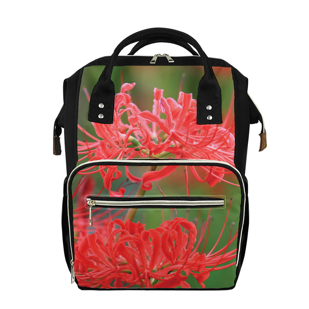 Red Japanese Amaryllis Print Diaper Bag