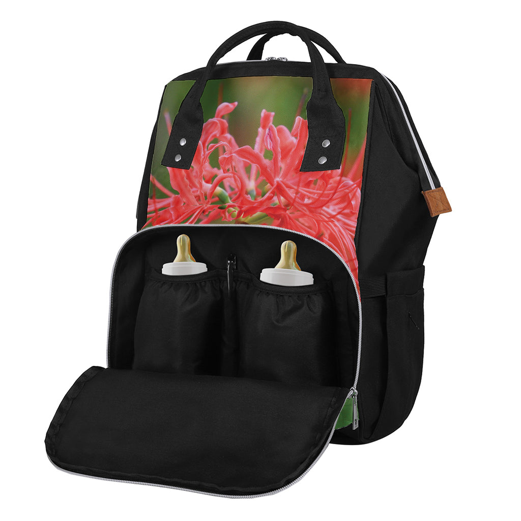 Red Japanese Amaryllis Print Diaper Bag