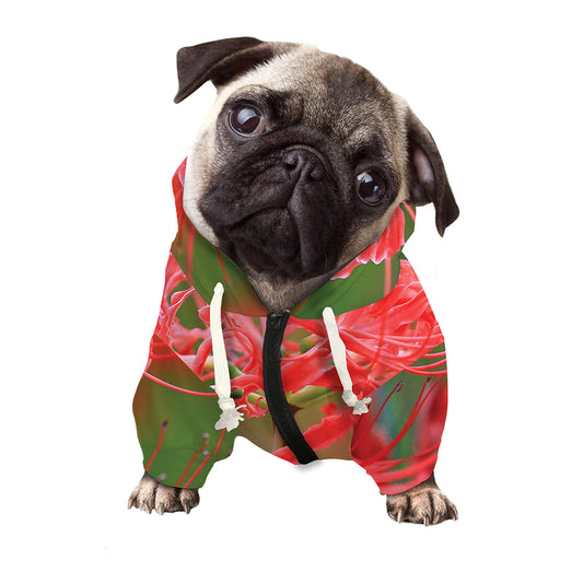 Red Japanese Amaryllis Print Dog Zip Up Hoodie
