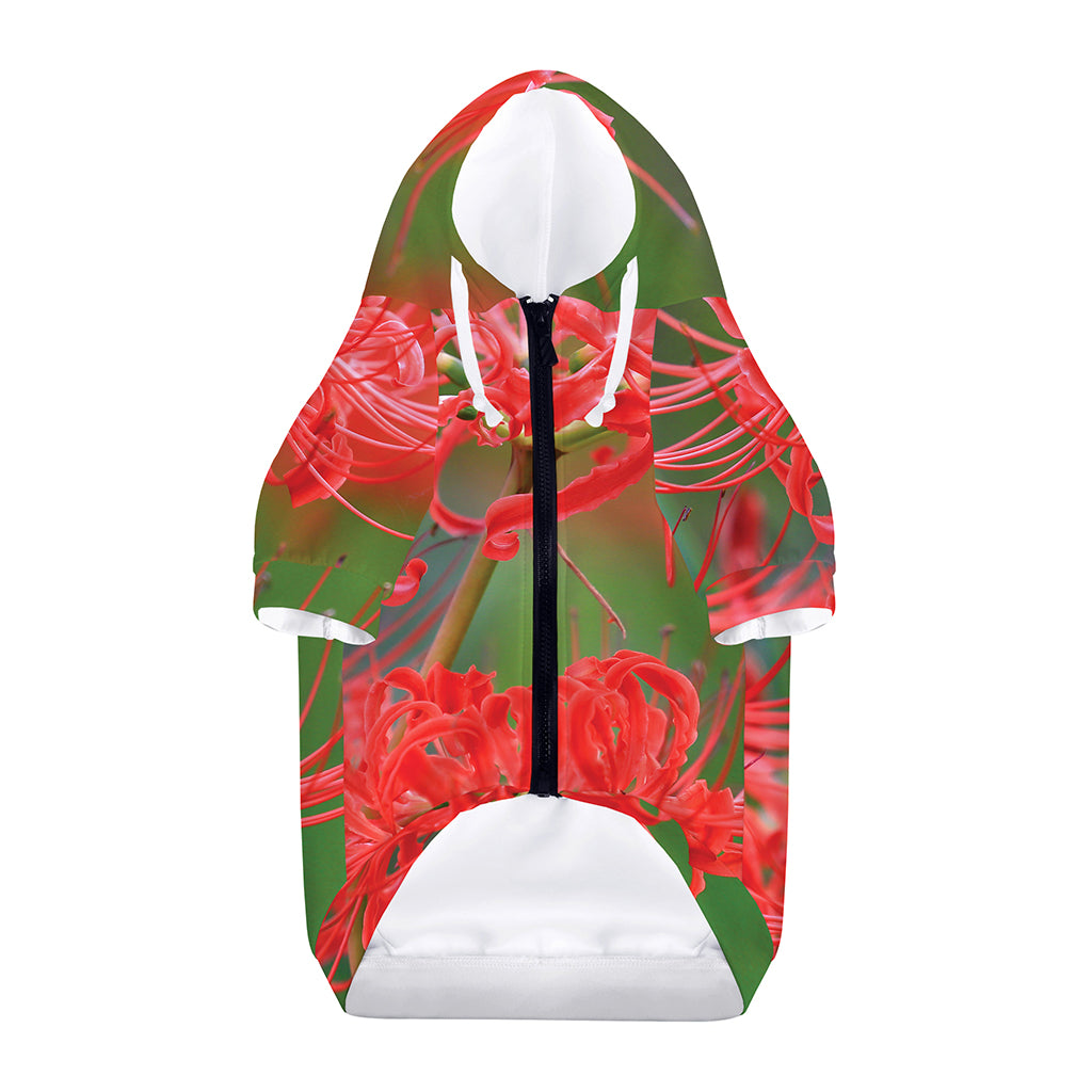 Red Japanese Amaryllis Print Dog Zip Up Hoodie